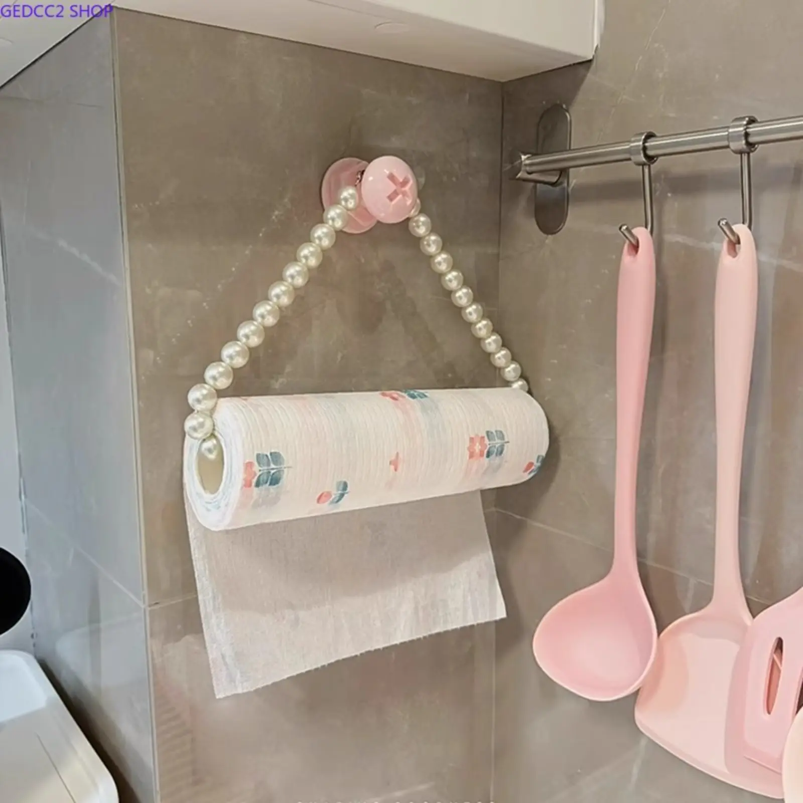 Colorful Beaded Toilet Paper Holder, No-Drill Wall Mounted Bathroom Tissue Holder, Decorative Adhesive Roll Holder for Apartment & Modern Bathroom Decor