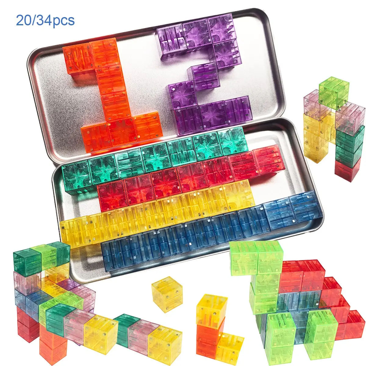 Magnetic Blocks with Metal Box, Magnetic Building Blocks, Magnet Toys, Mini Building Cubes Protable Travel Airplane Classroom Toys for Kids Ages 3+, STEM Educational Building Set for Toddlers  3 4 5 6 7 8 Year Old Boys & Girls Birthday Gifts Christmas