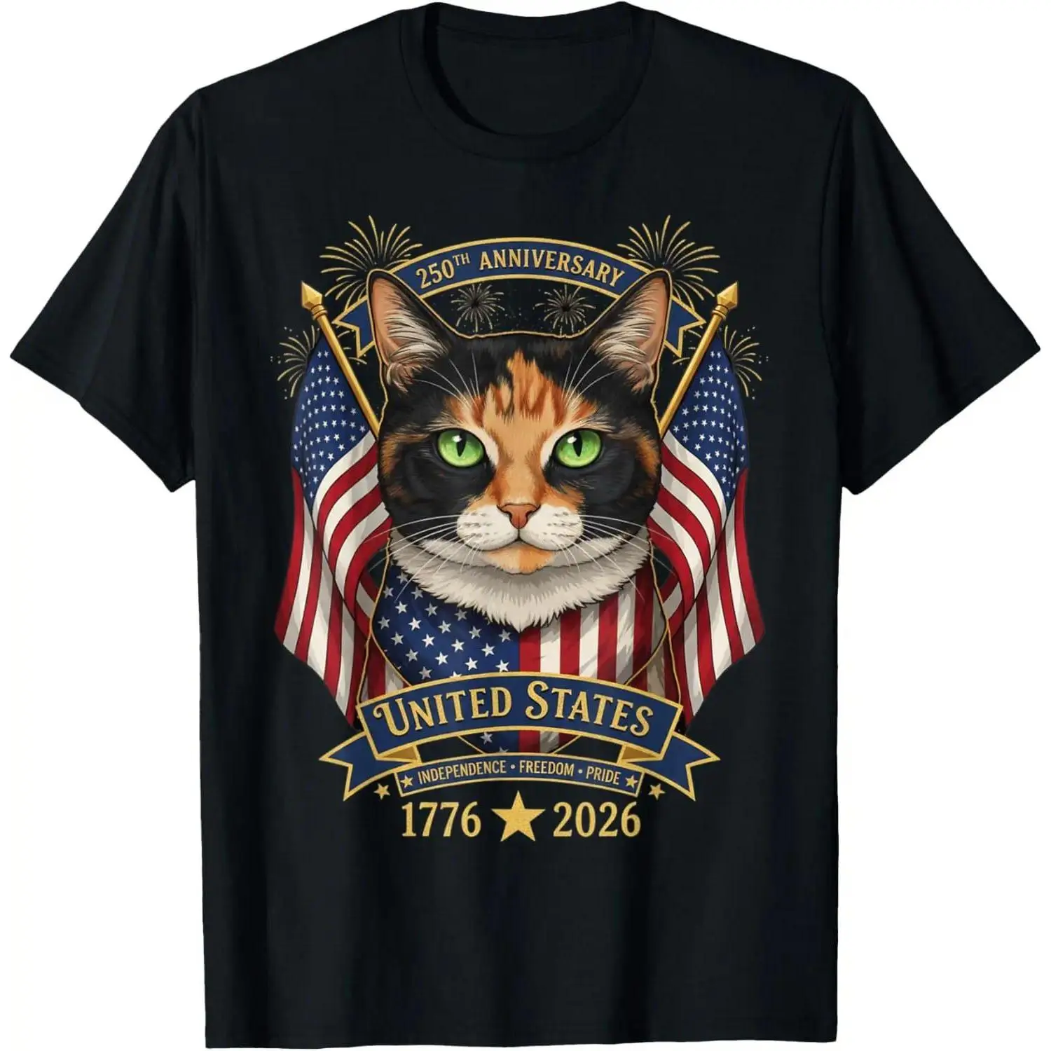 Patriotic Cat Graphic T-Shirt, Men's USA 250th Anniversary Streetwear Short Sleeve Casual Top, Shortsleeve, Tshirt, Cartoon Patriotic Graphic Men's Short-Sleeve T-Shirts, Us Pride