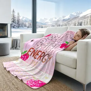 Cherry Fruit Bad Btch Energy Cooling Blanket, Arc-Chill Icy Touch for Hot Sleepers, Lightweight Summer Breathable Sofa Throw, Cute Pink Cherry Print Blanket for Girls Bedroom Travel Gift