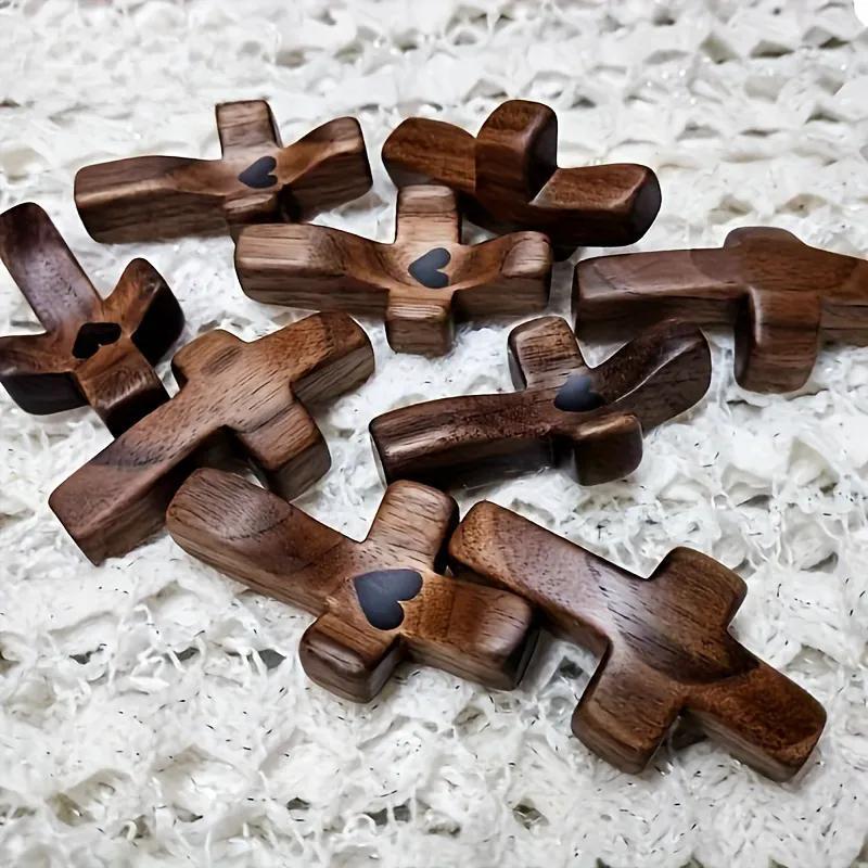3Pcs/6Pcs Wooden Cross Decorations - Multi-functional Spiritual Symbols for Home & Office, Easter Basket Essentials Cross Fidget for Anxiety Relief, Altar Religious Decorating Ornaments Set Art Christmas Gifts Decorative
