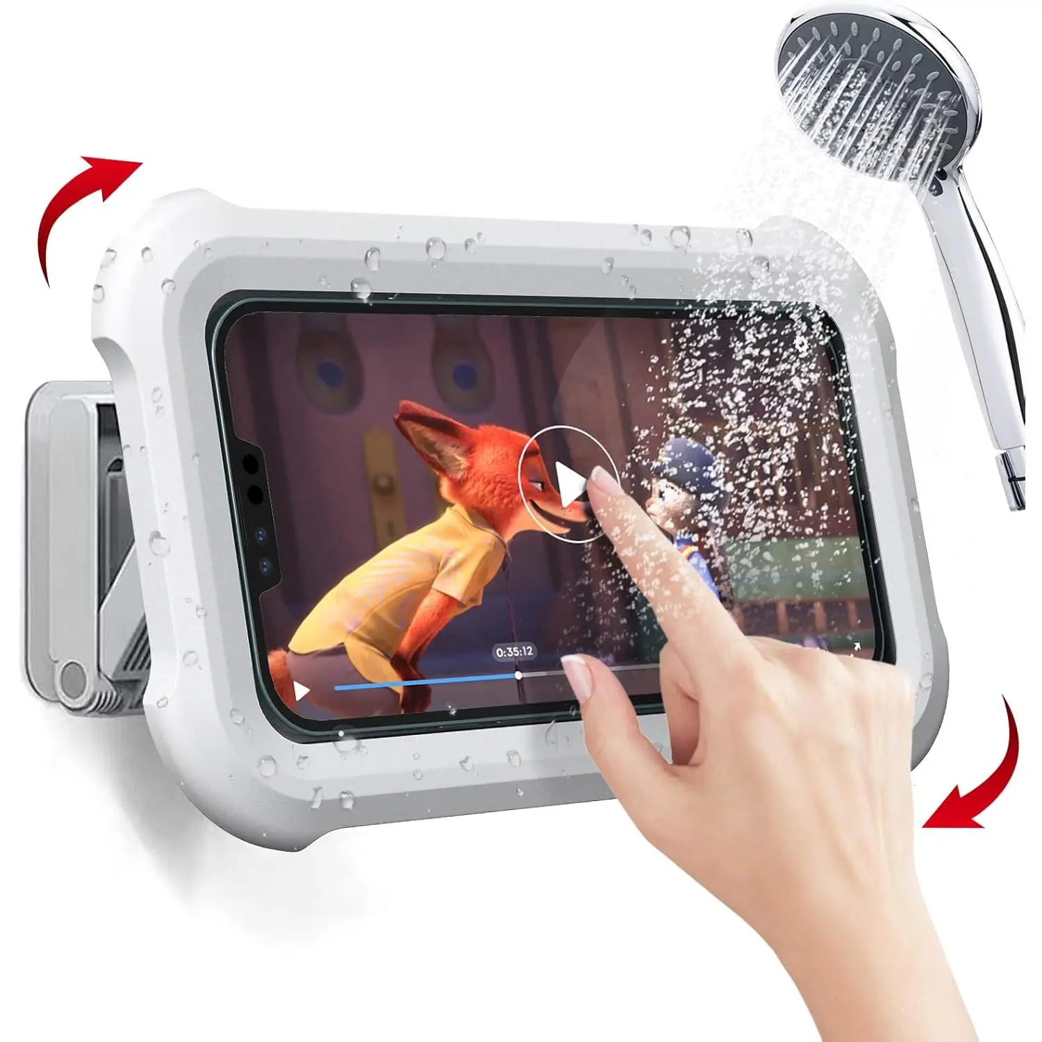 Upgraded 480° Rotating Shower Phone Holder Waterproof Case with Touch Screen,Shower Accessories Guardian Buddy Holder Wall Mount Shelf in Bathroom Bathtub for 4" - 7" Cell Phone