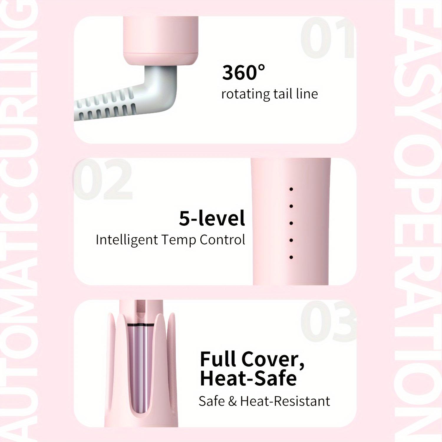 Newme Professional Styling Made Easy: 1.25 inch (32mm) Professional Automatic Rotating Curling Iron with Tourmaline, Fast Heating, Dual Voltage, and Smart Sensor - Perfect for Comfortable and Safe Hair Styling, Exclusive Gift, Pink Curler