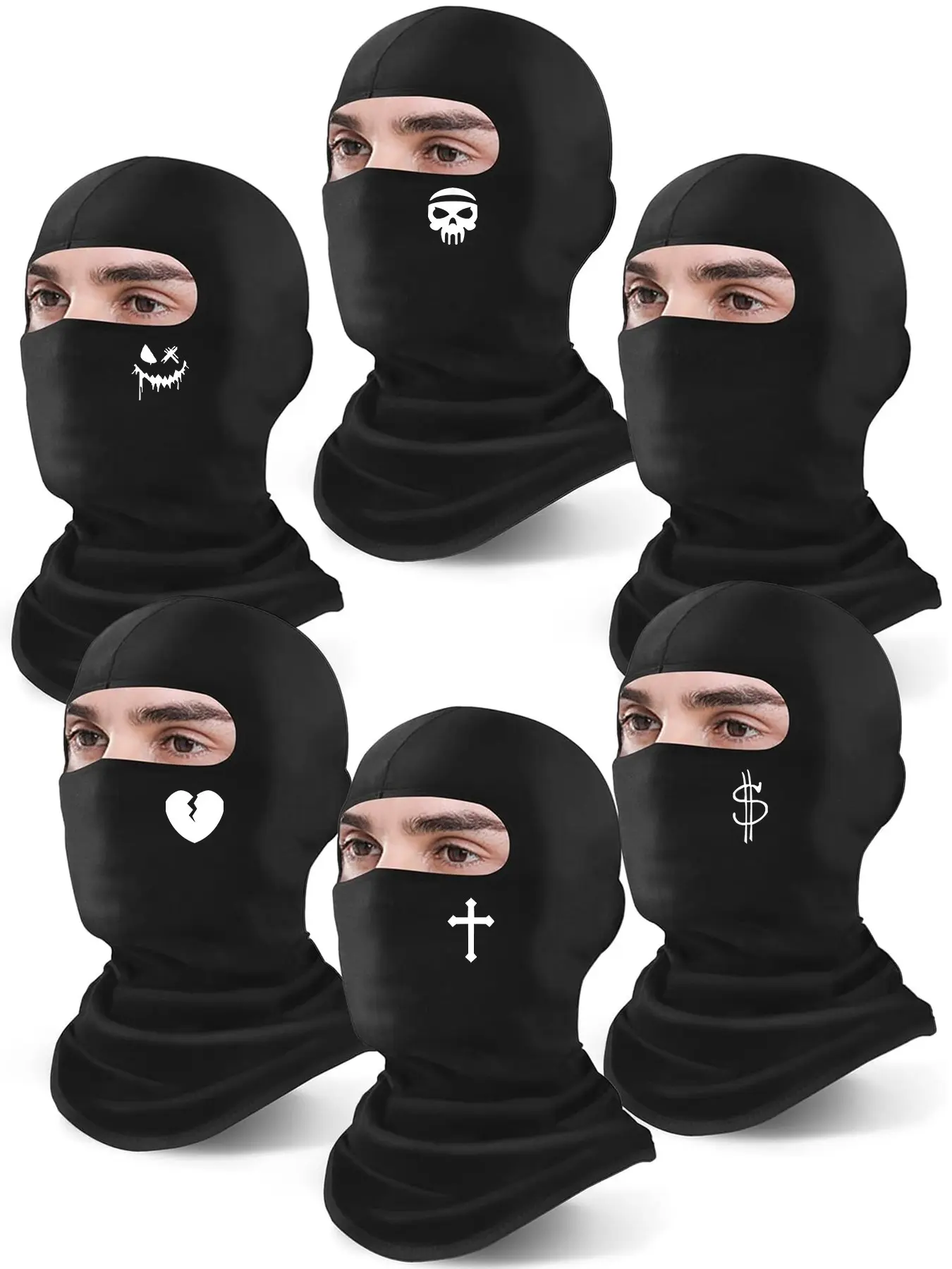 6 Pcs Balaclava Printed pattern Ski Mask for Men, Summer Face Mask for Motorcycle Helmets, Motorcycle Protective Gear, Dirt Bike Accessories Neck Gaiter, Bandanas, Face Cover Balaclava