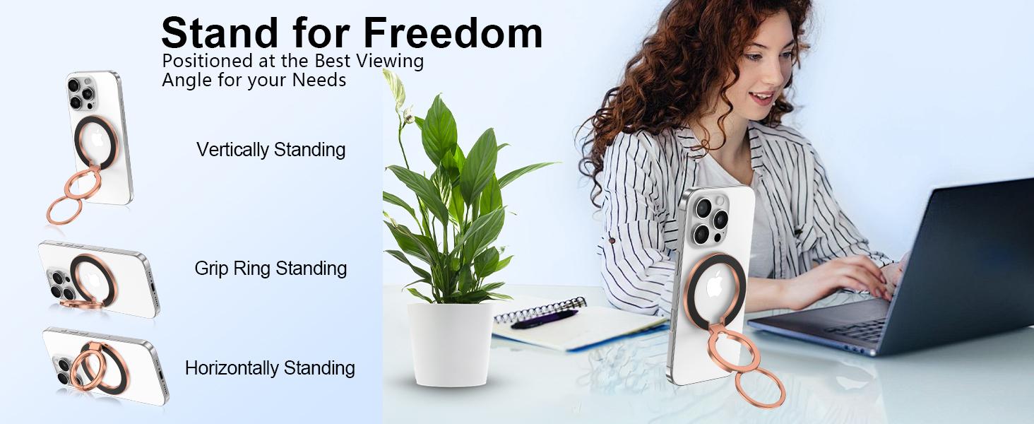 Magnetic Phone Ring Holder for MagSafe, Magnet Phone Grip Stand Finger Ring Kickstand Dual-Side Magnetics for iPhone 17 16e 16 Pro Max 15 Pro Max Galaxy Z Flip7 Fold7 S26 S25 Ultra Plus S24 FE