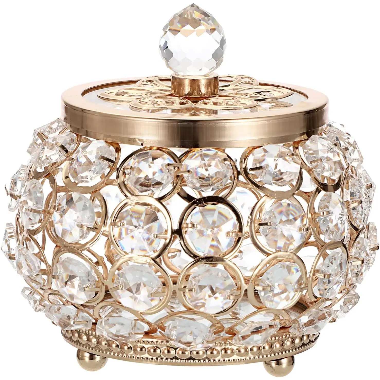 Crystal Jewelry Box with Glass Lid Small Trinket Organizer Mirrored Treasure Box Ring Holder Earrings Necklace Storage Box Keepsake Gift Box for Home Dresser Decor, Gold