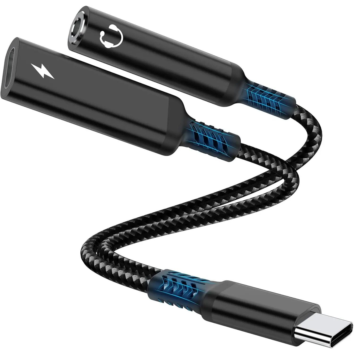 USB C to 3.5mm Headphone and Charger Adapter, 2-in-1 USB Type C to Aux Audio Jack Splitter, PD 60W   Dongle for  17/16/15, Galaxy S25/S24/S23, iPad Pro, Pixel (Black)
