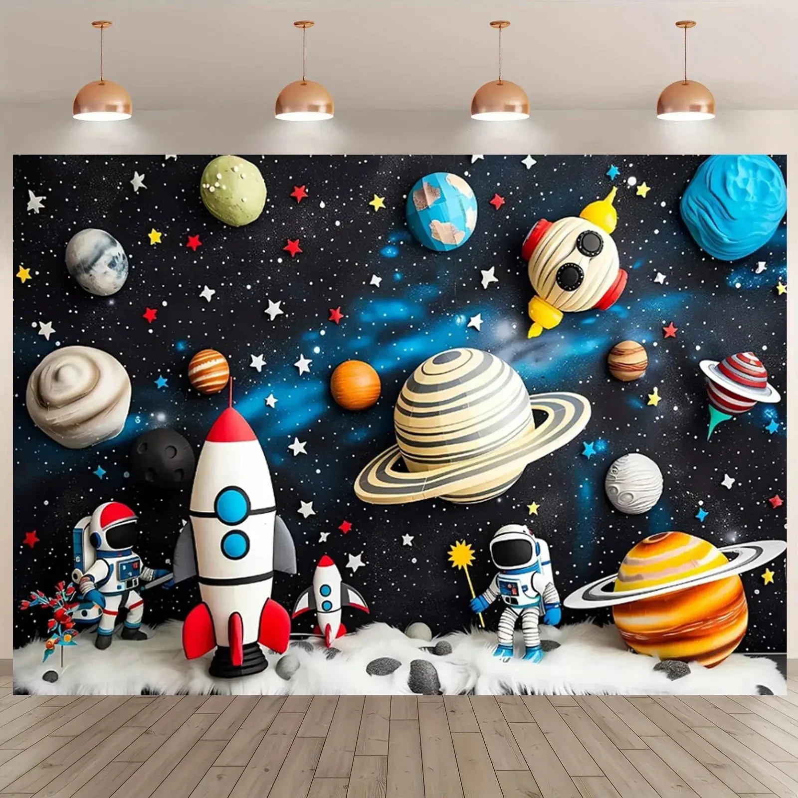 Universe Earth Space Planet Astronaut Background Cloth Starry Sky Spacecraft Baby Birthday Party Photography Background Photozone Banner