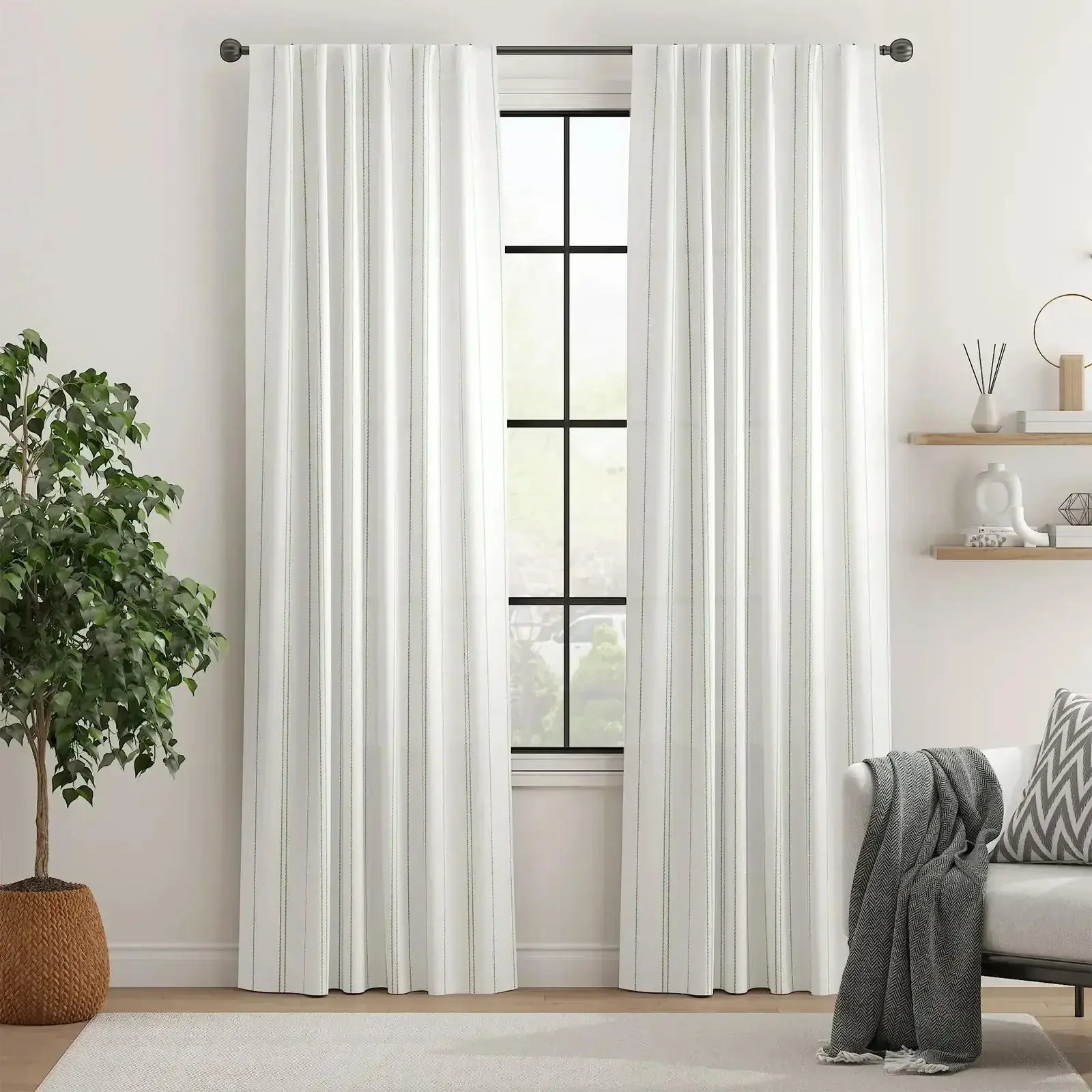 Modern Striped Linen Blend Curtains