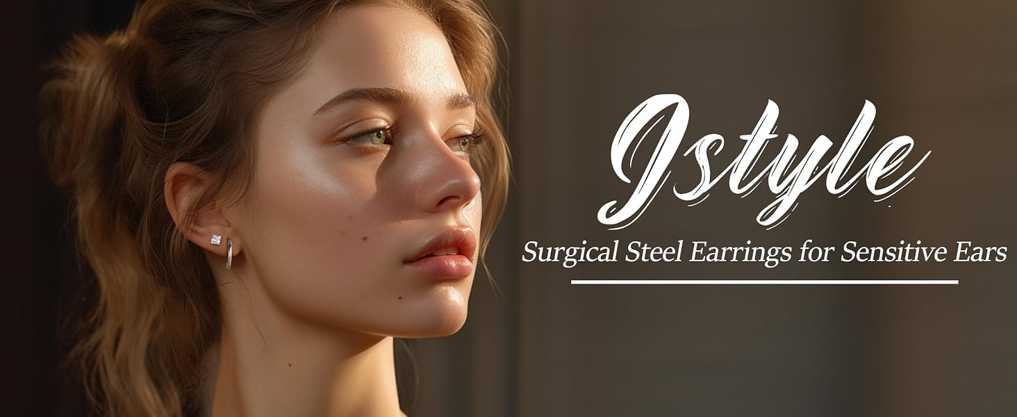 Jstyle Surgical Steel Earrings for Sensitive Ears Hypoallergenic Earrings for Women 20G Flat Back Stud Earrings Cartilage Hoop Earrings 8/10/12MM