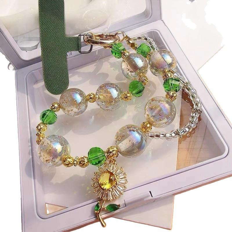 Fashionable and Luxurious Butterfly High-Grade Gold Foil Bead Phone Case with Short Chain, Phone Strap, Keychain, and Bag Pendant