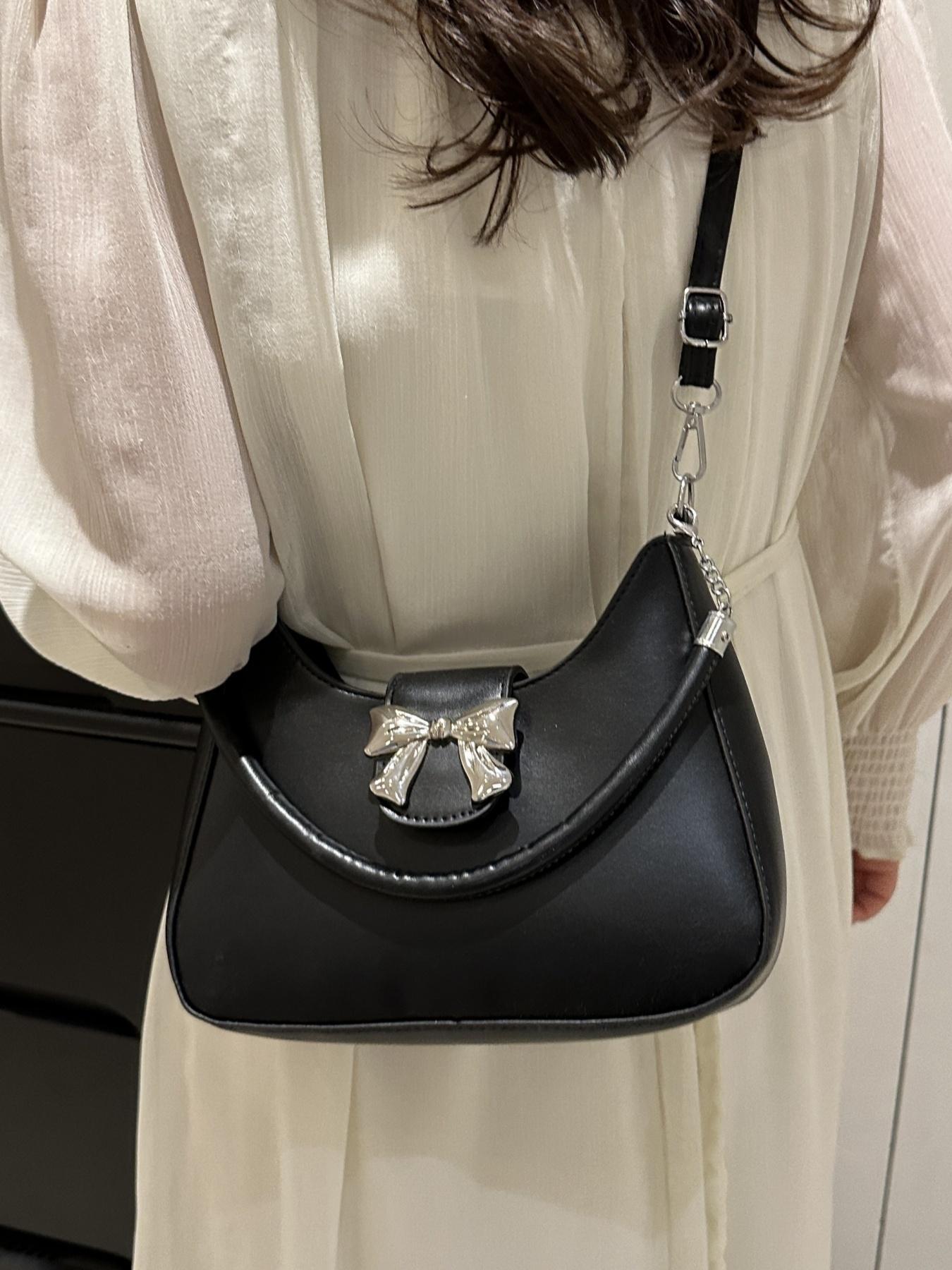 Minimalist Temperament Bow Decorated Shoulder Bag, 2025 New Style Solid Color Crossbody Bag with Adjustable Strap for Work & Daily Used, Casual Trendy Versatile High-quality Luxury Bag, Adjustable Strap Purse, Casual Crossbody Bags