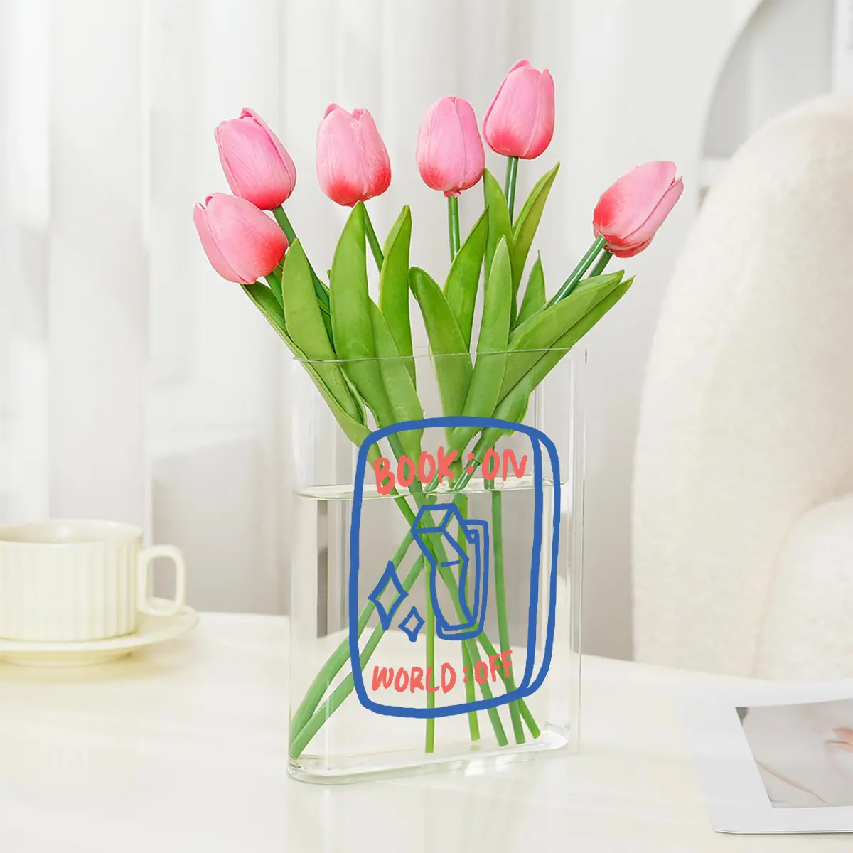 Clear Acrylic Book Shape Vase, Boho Table Center Decor, Inspirational Gift for Book Flower Lovers, Birthday Anniversary Christmas Valentine Retirement Present