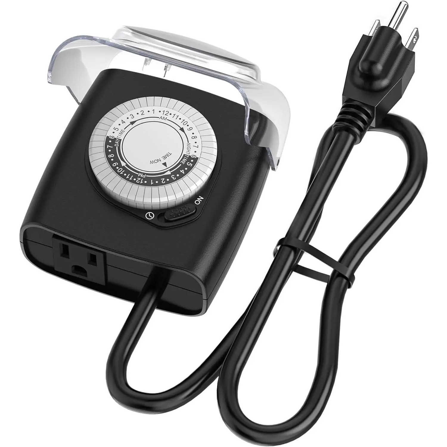 [Enhanced] Outdoor Timer, Mechanical 24-Hour Timer Socket, Waterproof Outdoor Lighting Timer with Protective Cover, 18inch Wire, 15A 3/4HP, CSA Certified, Suitable for Engine Heaters, Pool Pumps