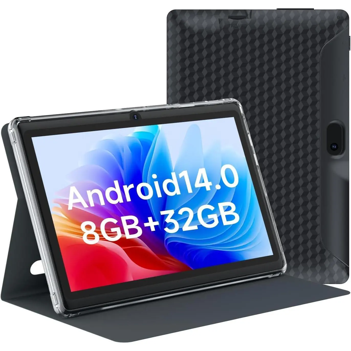 7-Inch Touchscreen Android Tablet, Black, with Protective Case for Camping & Hiking, Android 14, 8GB(3+5GB Expand) RAM, 32GB ROM, IPS Screen, Dual Camera, WiFi, Bluetooth 5.0, Android Tablets, Touchscreen Tablet