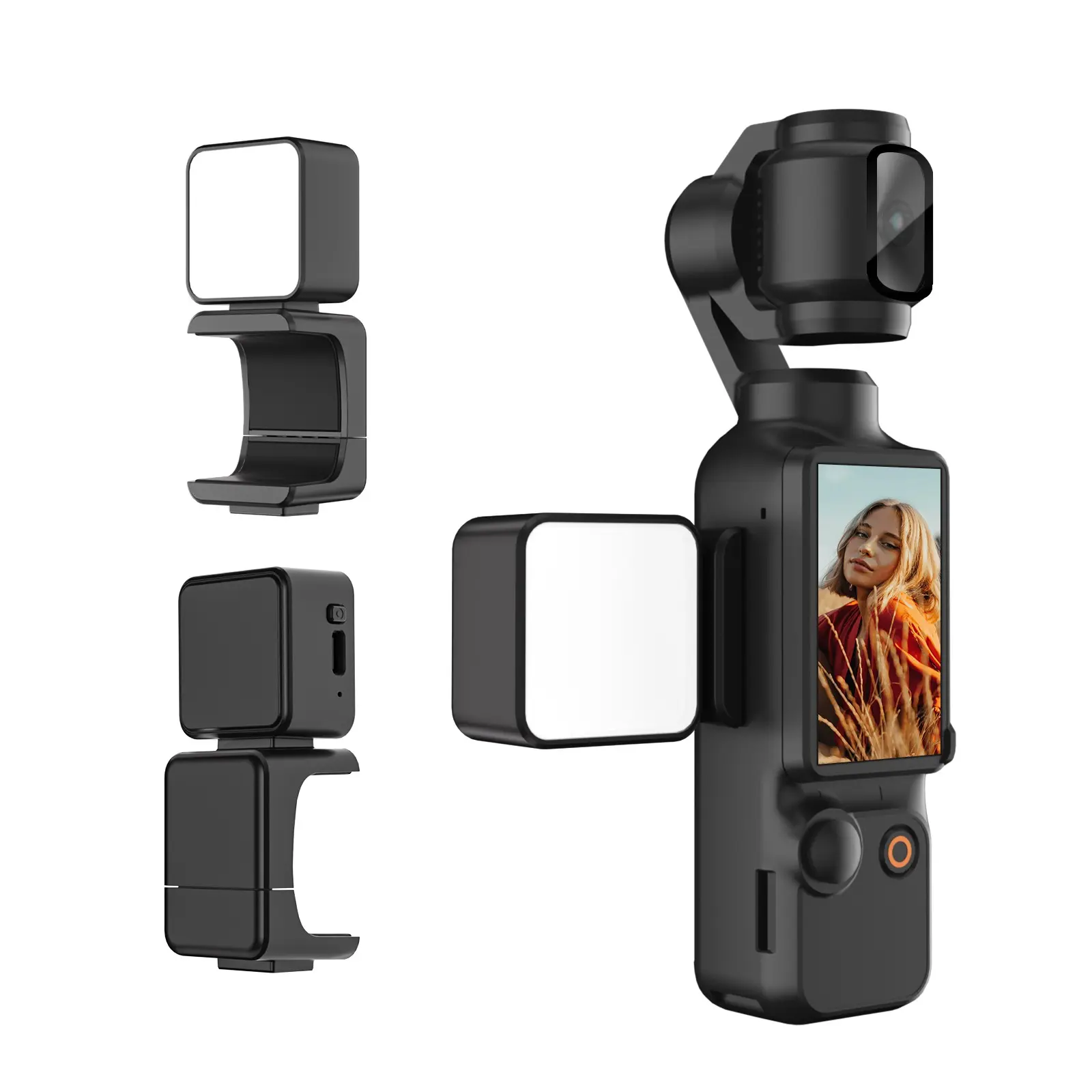 Basics Magnetic Auxiliary Light Compatible with DJI OSMO Pocket 3 Gimbal Cam Creator Combo, USB C Rechargeable Plastic Mini LED Fill Light Attachment for Selfie Vlog Video Recording, Photography Fill Light, Camera Fill Light