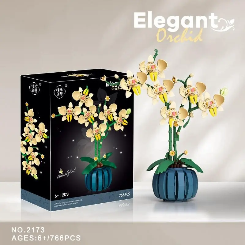 Orchid Potted Plant Bouquet DIY Kit, Realistic Preserved Flower Blocks, Educational Desktop Decor, Artificial Flower Decorations, Perfect Holiday Gift for Family and Friends