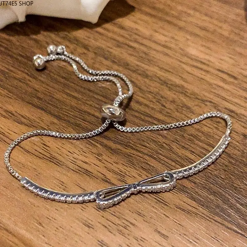 Sparkling Full Zircon Bow Bracelet, Ins Niche Light Luxury Exquisite High-End Jewelry Gift for Girlfriend