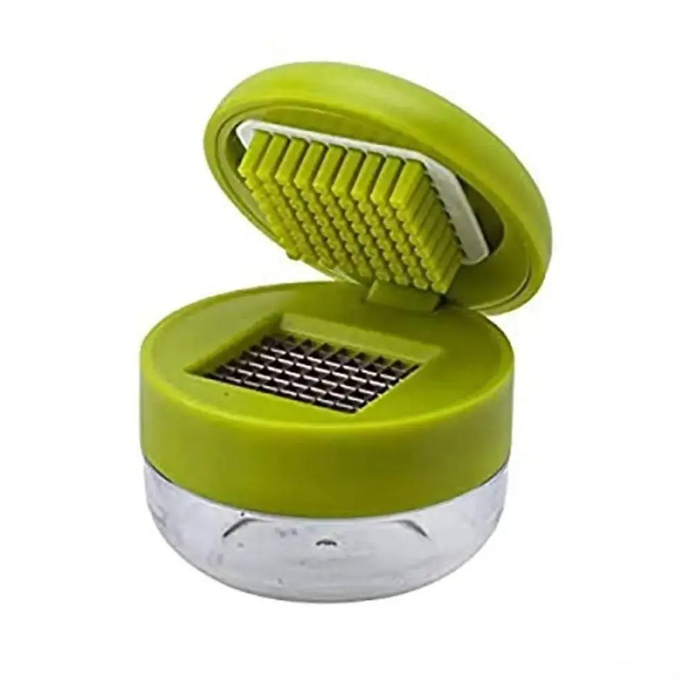 2026 New Green Mini Garlic Chopper & Press, Manual Mincer Crusher with Container, Stainless Steel Blades Handheld Garlic Slicer Dicer, Meal Prep, Kitchen Household Products, Utensils