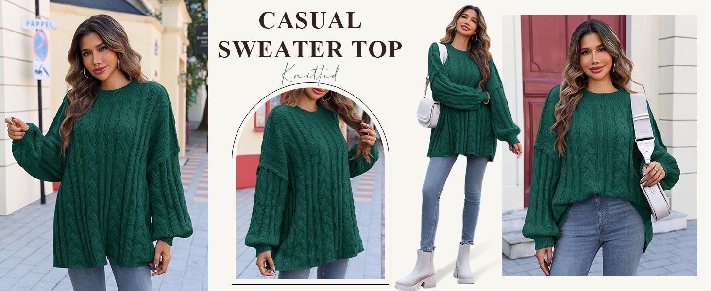 Womens Oversized Sweaters Chunky Cable Knit Crew Neck Casual Long Lantern Sleeve Fall Tunic Sweater Tops Womens Oversized Sweaters Chunky Cable Knit Crew Neck Casual Long Lantern Sleeve Fall Tunic Sweater Tops