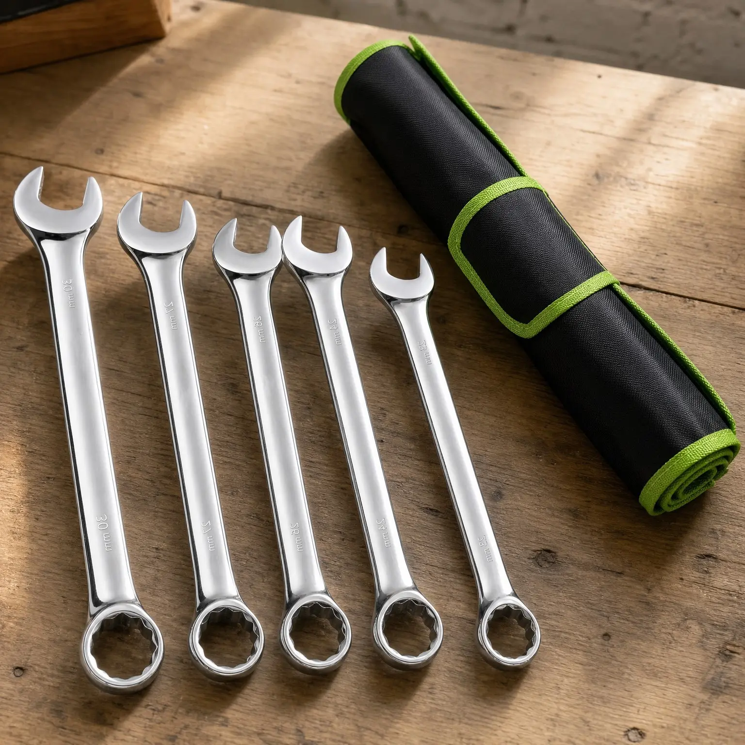 5-Piece Metric Jumbo Combination Wrench Set - 23mm, 24mm, 26mm, 27mm, 30mm | Long Open End Wrenches with Roll-Up Storage PouchGift