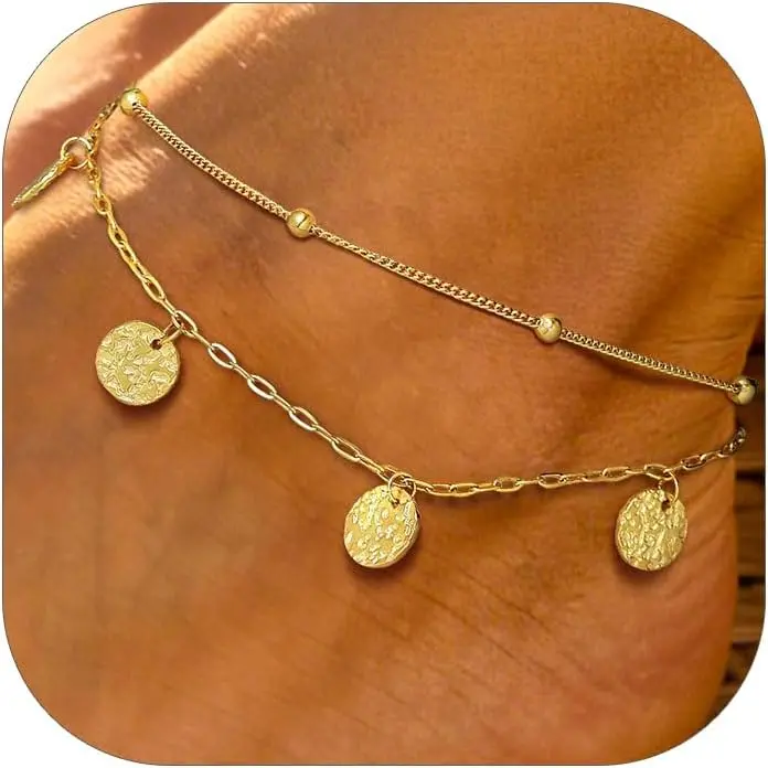 Anklets for Women , //Black, Stainless Steel | Layered Anklets, Stainless Steel, Durable& No Tarnish, Summer Beach , with  Box, 8-10.5" Adjustable, Plus Size