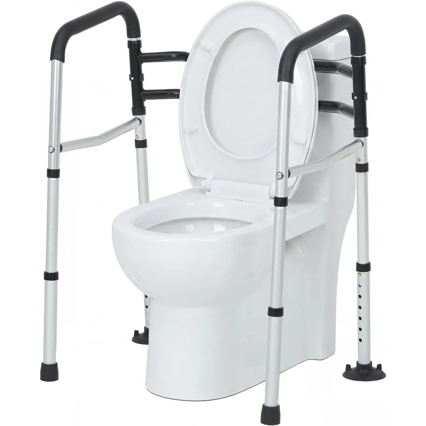 Toilet Safety Rails for Seniors 350 lb, Adjustable Toilet Safety Frame with Handles, Foldable Aluminum Toilet Support Rails, Non-Slip Bathroom Safety Rail for Elderly, Disabled & Limited Mobility