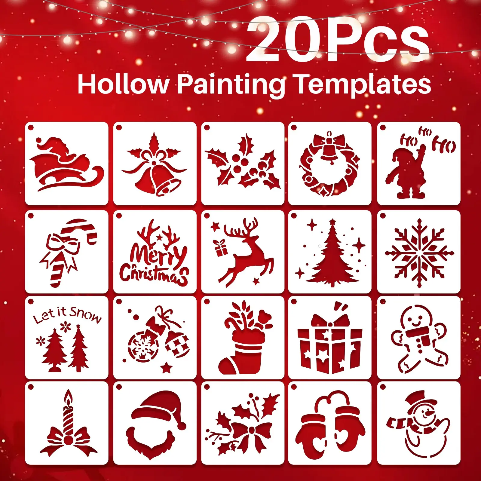 20 Reusable Christmas Templates, Wooden Painting Stencils, Plastic Spray Stencil for Cards, DIY Wall Window Door Decorations
