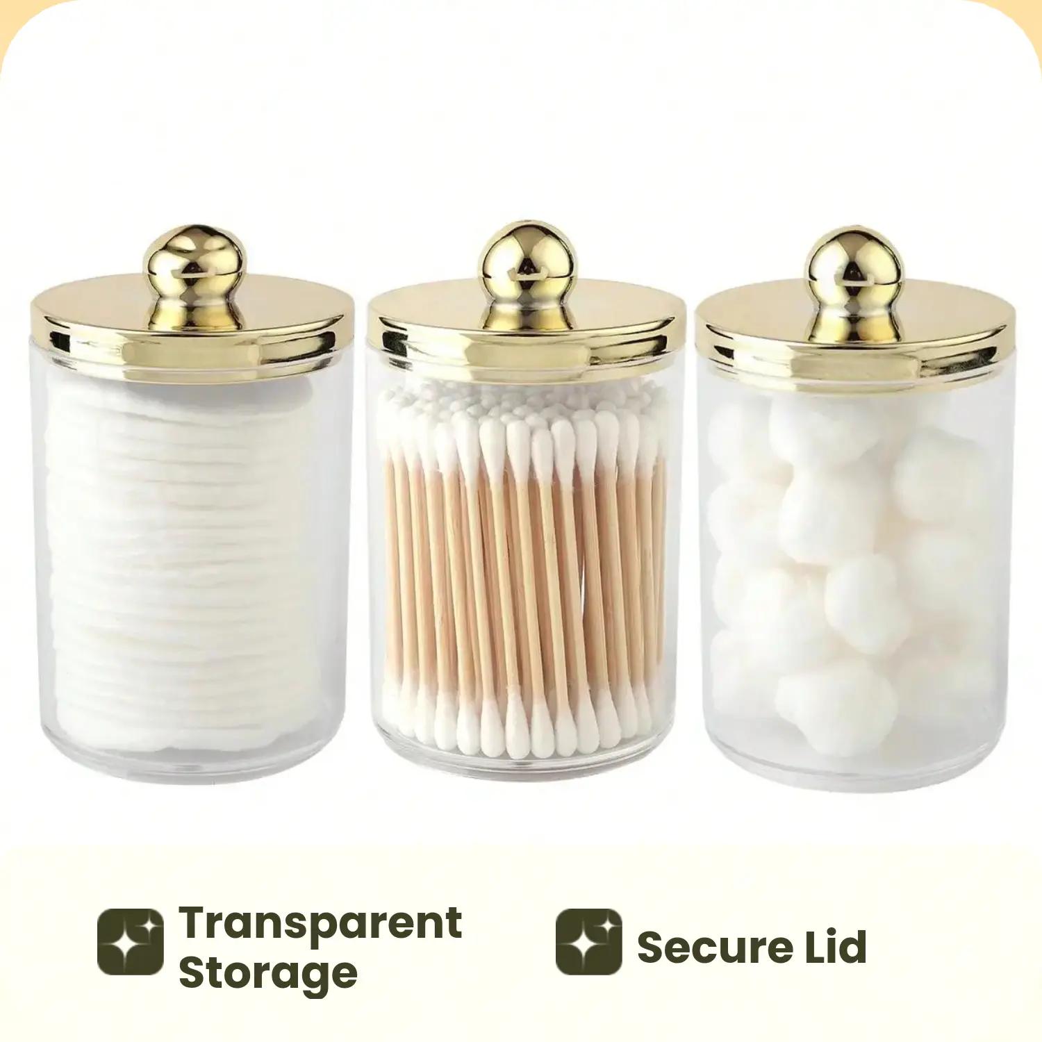 1/2/3pcs Swab Ball Pad Holder, Plastic Storage Container with Lid, 10 Oz Qtip Apothecary Jar Clear Storage Box Makeup Organizer, Bathroom Containers Dispenser, Storage Bottles