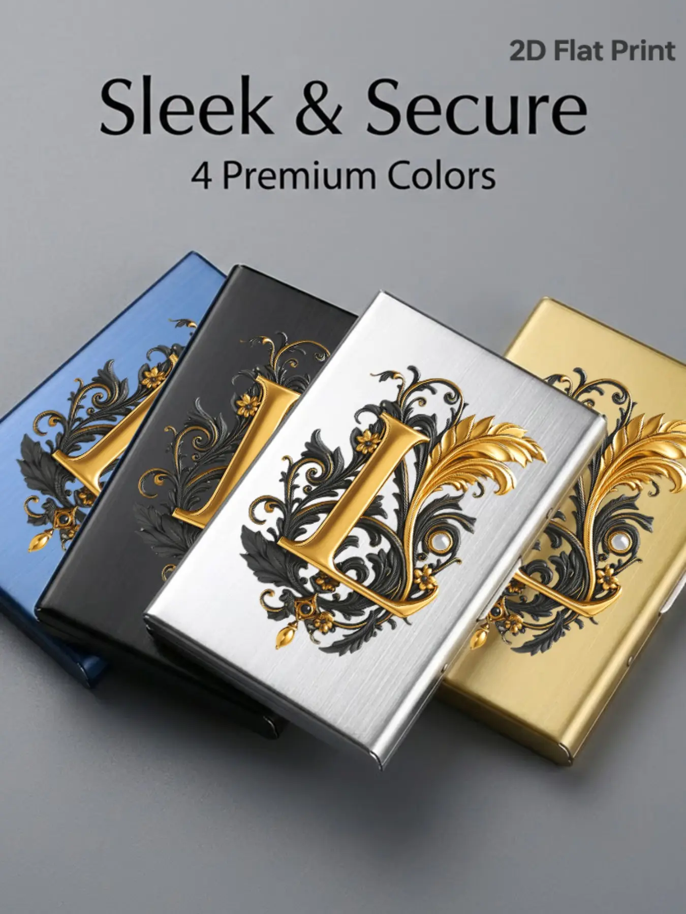 Luxury Gold Baroque Letter L Print Rfid Metal Card Holder, Card Slot, Multi-Layer Stainless Steel, Ultra-Thin Magnetic Closure, Perfect Gift