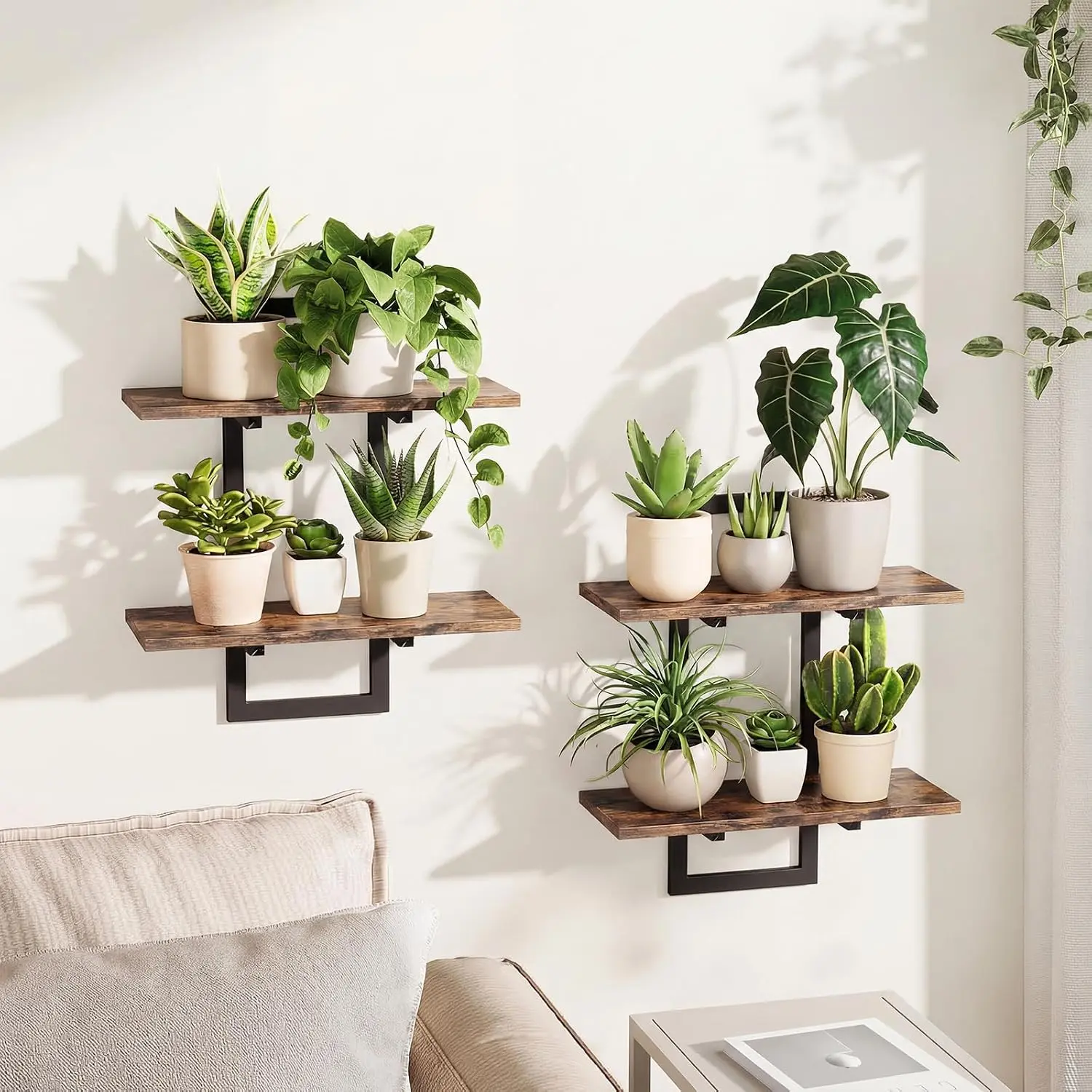 Floating Shelves for Wall Planters for Indoor Plants Hanging Shelves Plant Holder Wall Decor Plant Stand Indoor for Plant Hangers Indoor for Living Room Bedroom Bathroom 2-Pack Brown