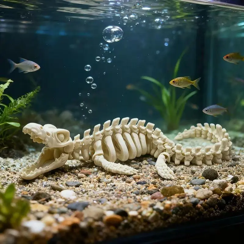 Realistic Mosasaurus Skeleton Replica Aquarium Decor, Fish Tank Decorations, Large Dinosaur Bone Model with Fins and Tail, Ideal for Fish Tank Display