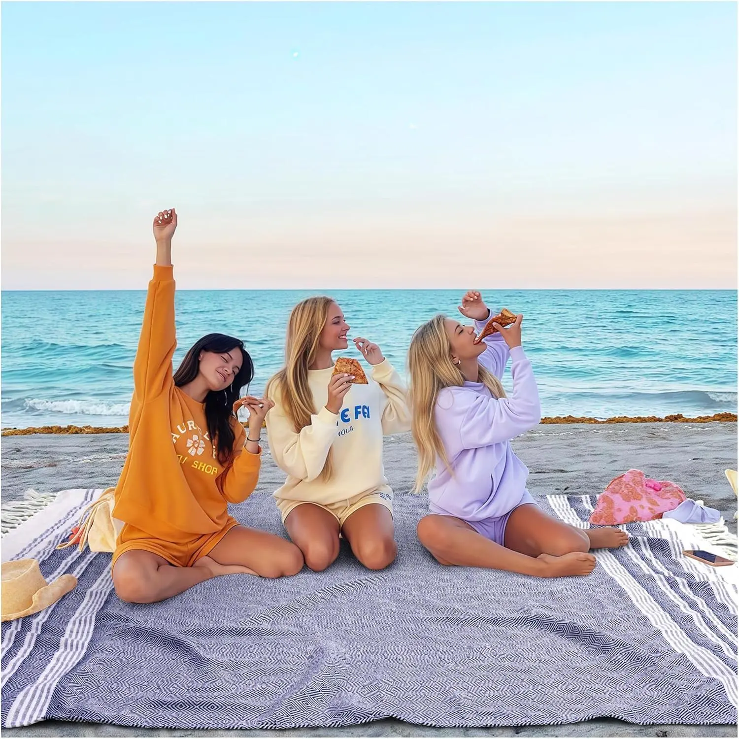 Oversized Giant Turkish Beach Blanket Large XXL Lightweight Quick Dry Sand Free Boho Throw Pool Cloud Sandrpoof Men Big Wide 2 Person Size Blue