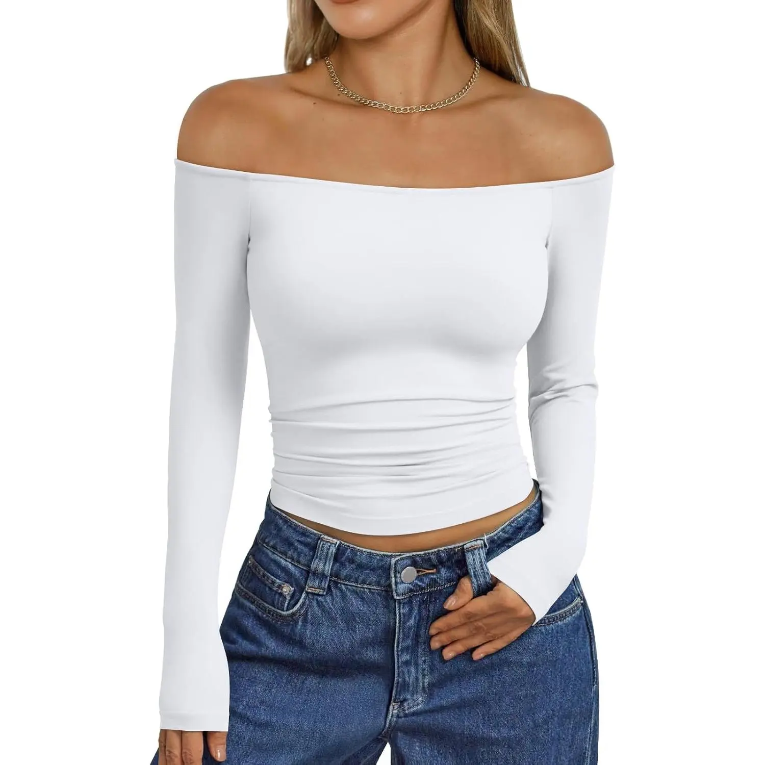 Womens Off The Shoulder Tops Going Out Basic Sexy Shirts | Long Sleeve Tops,Cute Crop Boat Neck,Y2K Corset Concert,Fall Fashion 2026 Outfits Clothes,Date Night Tops