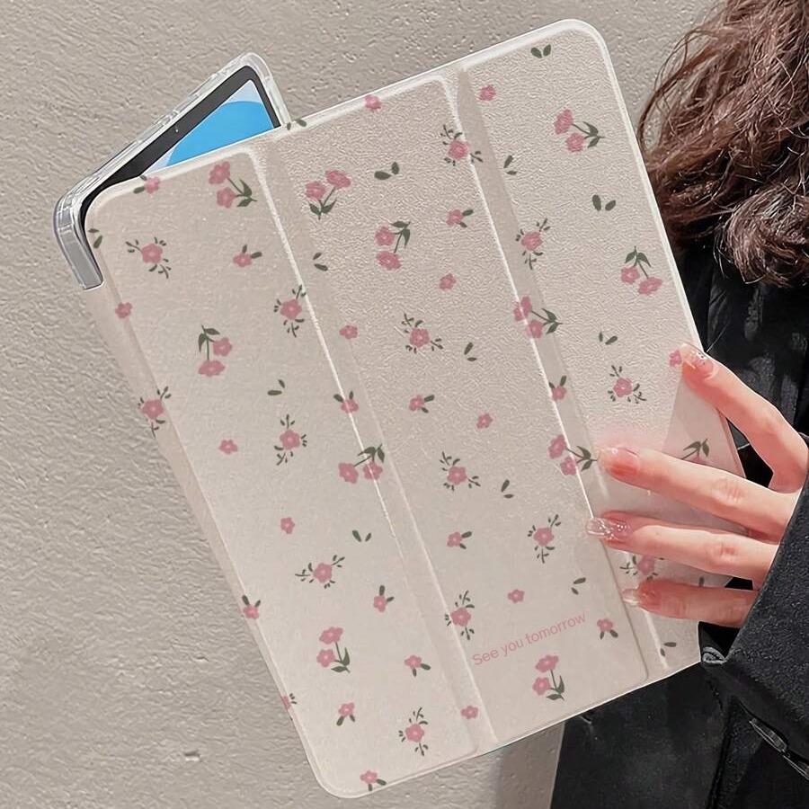 Transparent iPad Case with Foldable Stand, Lightweight Acrylic Cover for iPad 7/8/9, Cute 'see You Tomorrow' Design
