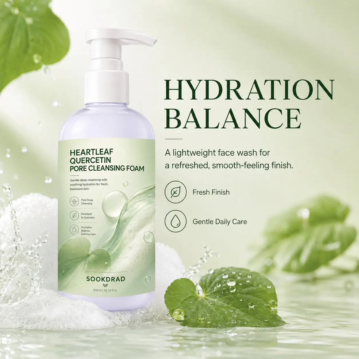 Heartleaf Quercetin Pore Cleansing Foam, heartleaf, quercetin, gentle deep cleansing, soothing hydration, fresh balanced skin, pore deep cleansing, face, all skin types, 10.14fl oz, daily cleansing,