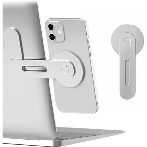 Magnetic Phone Holder for Laptop Designed for iPhone 17/16/15/14/13/12 MagSafe, Adjustable Phone Monitor Side Mount, Slim Portable Foldable Computer Expansion Bracket, Silver