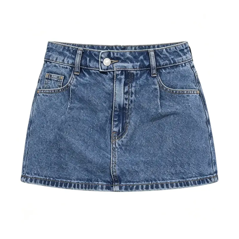 Women's High Waisted Retro Denim Skort, Minimalist Distressed 2000s Mini Skirt with Shorts, Button Front Streetwear for Beach & Concerts, Hoodie