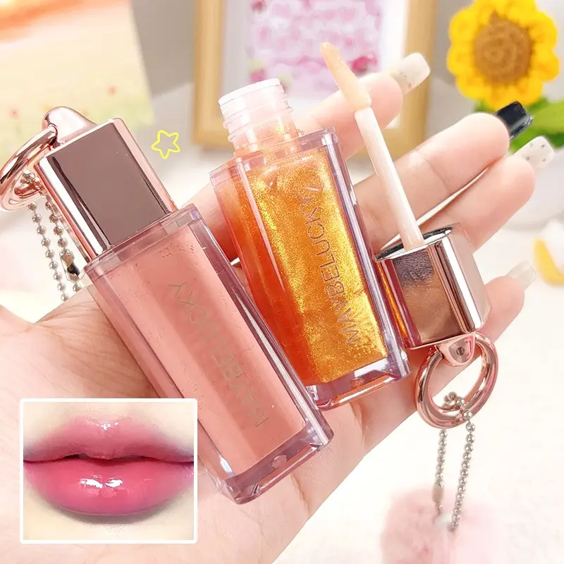 Portable Pendant Star Lip Gloss, Mirror Shine with Dazzling Glitter Texture, Long-lasting Color & Hydrating Glossy Finish, Creates Plump Dewy Jelly Lips