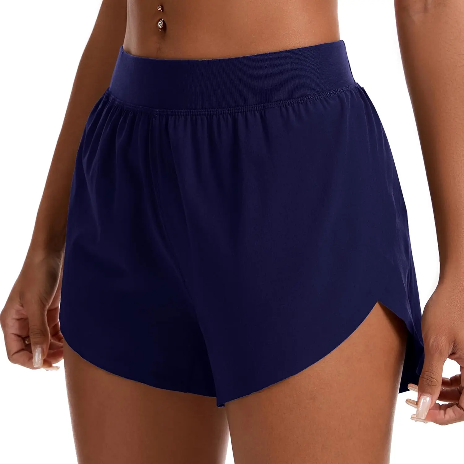 Womens Mid Waisted Dolphin Athletic Shorts for Women Lightweight High Split for Gym Workout with Liner Quick Dry