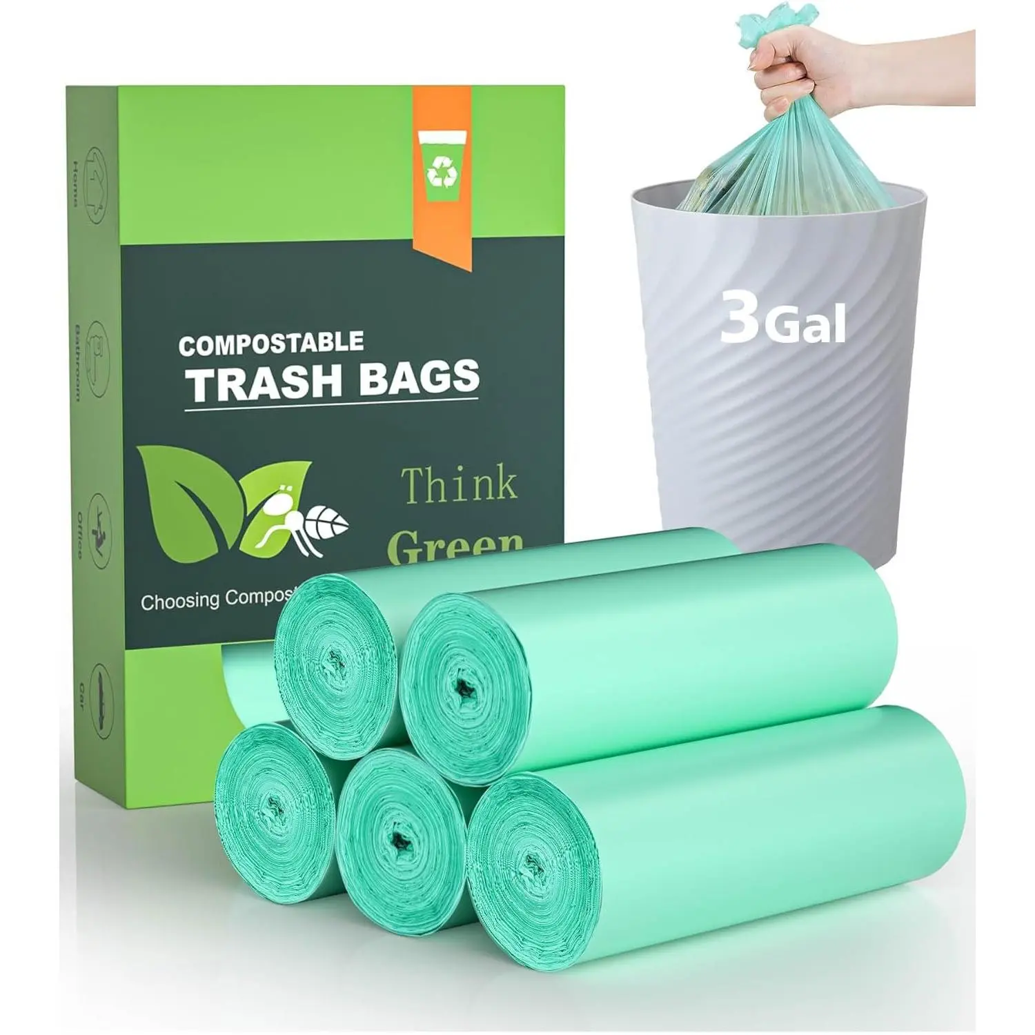 Compost Bags 3 Gallon 125 Packs, Compostable Trash Bags 3 Gallon, Small  Trash Bags
