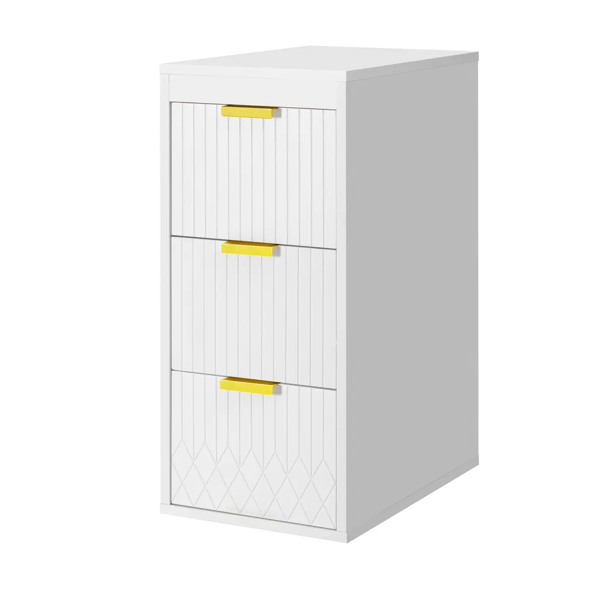 Modern White Wall-Hanging Bathroom Side Cabinet (12"l * 17.7"w * 26.3"h), MDF with Iron Pull Handles, Strip Carving, Anti-Spill Hole, 36.16 lbs, Adjustable Mount Height, 160 LBS Max Load, Assembly Required, Matches All Vanities, Indoor Storage Cupboard, U