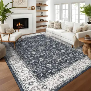Vintage Boho Area Rug– Washable Soft Carpet with Non-Slip Backing – Modern Design for Living Room, Bedroom, Dining Room, Nursery, Office, Farmhouse