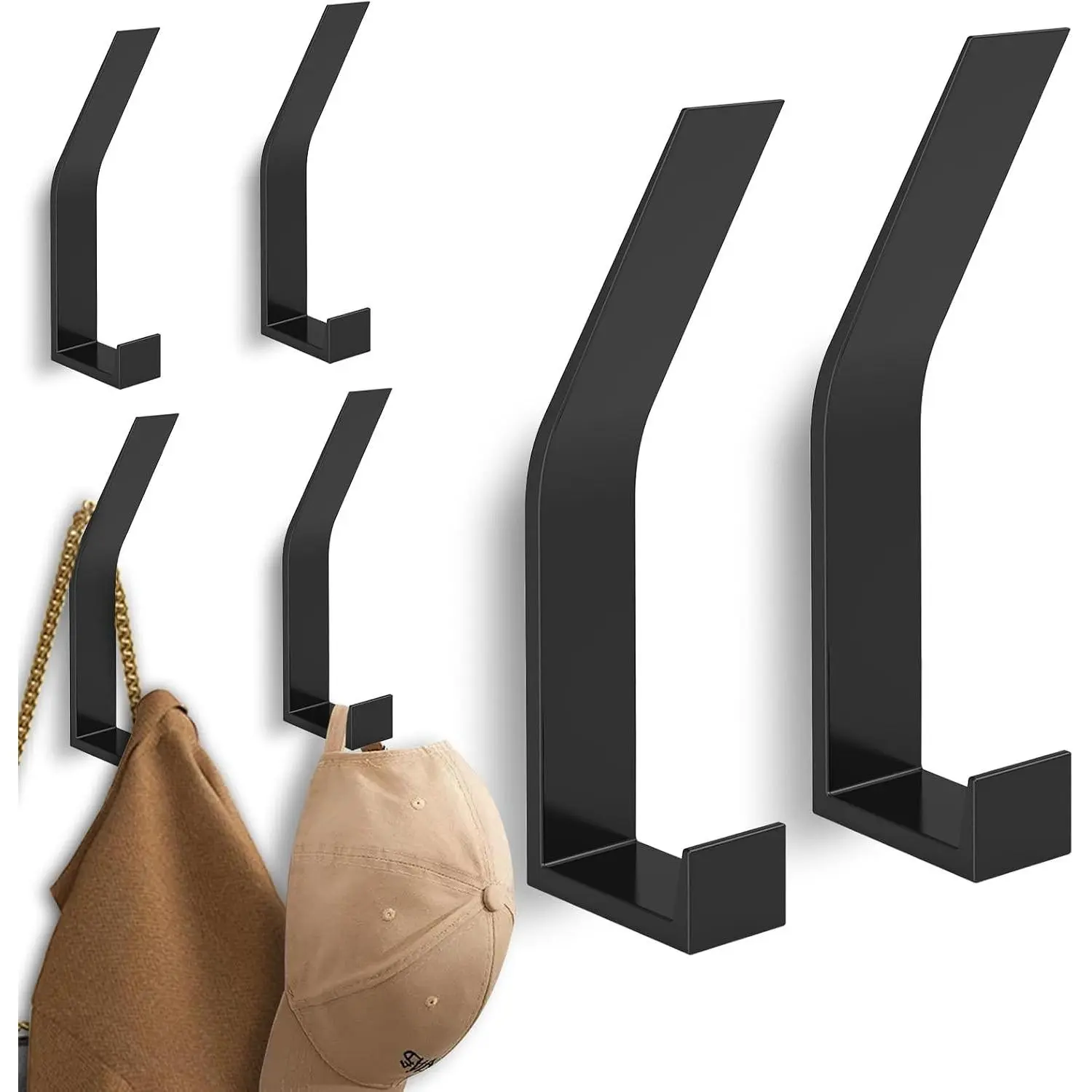 6 Pack Coat Hooks Wall Mount Heavy Duty Metal Hook Rack for Entryway Mudroom Bathroom Black - Decorative Hat Hangers for Purse, Backpack, Keys, Baseball CapsGift