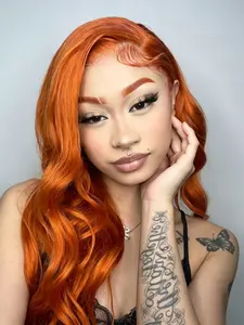 Ginger Orange Body Wave Lace Frontal Wig 13x4 Transparent Lace Front Wig Pre Plucked with Baby Hair Orange Loose Wave Synthetic Lace Front Wig Glueless Wig Synthetic Heat Resistant Fiber Wigs for Daily Wear
