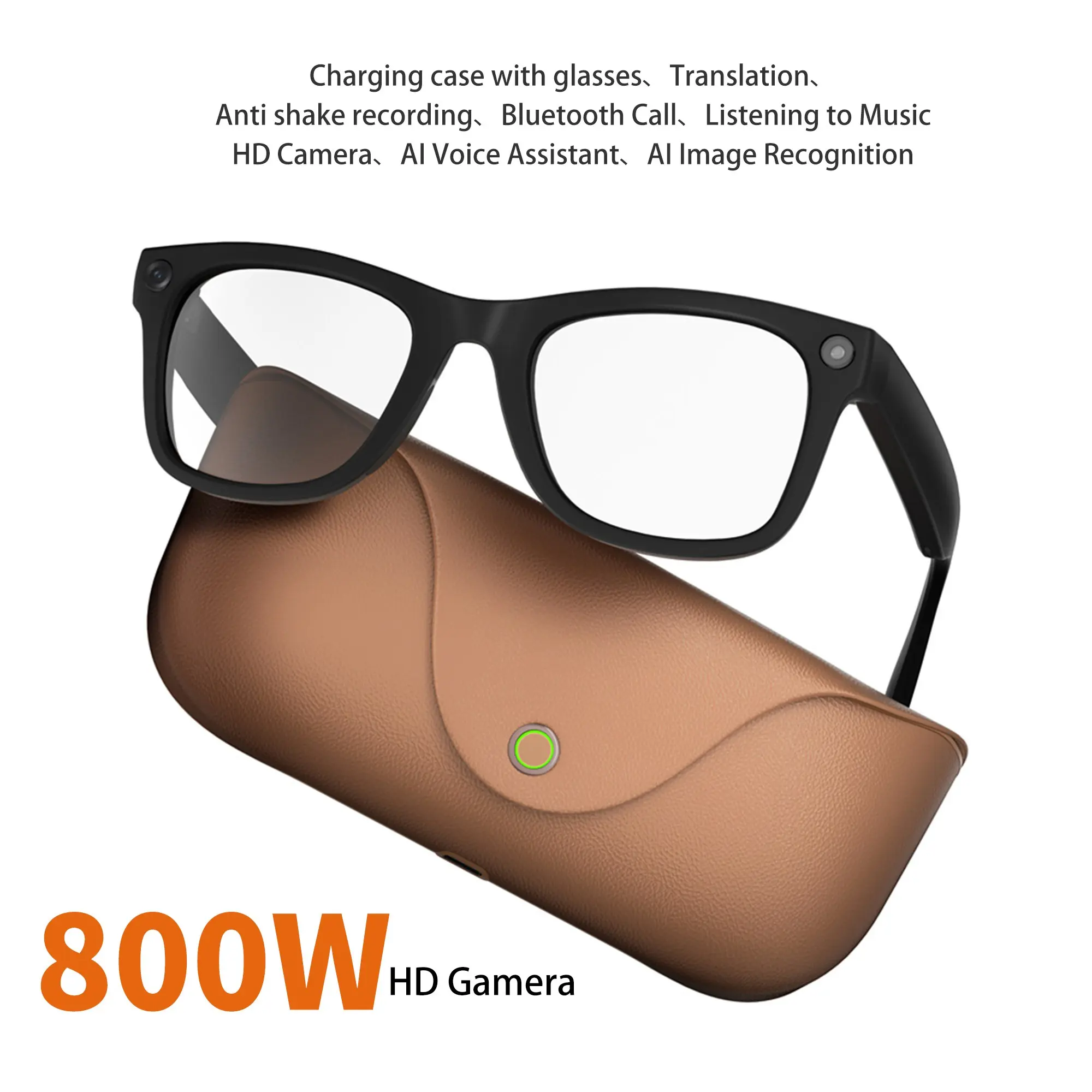 Ai Smart Glasses with 8mp HD Camera, Ai Photo Recognition, Bluetooth-compatible Calling, Voice Translation, Unisex Sunglasses