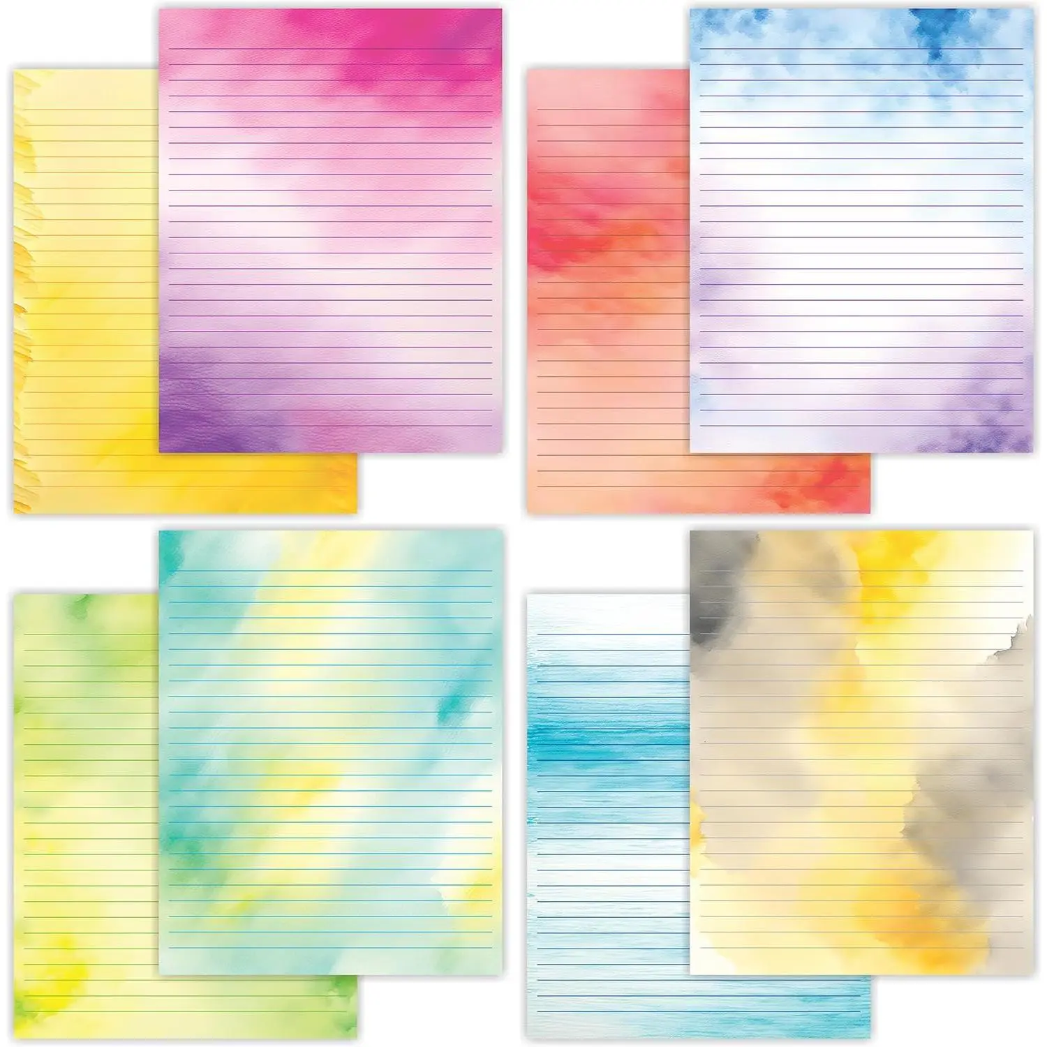 56 Sheets Watercolor Lined Writing Paper 8.5x11 - Letter Size Ruled Stationery Letterhead Printer Paper - 120gsm Thick Uncoated Decorative Colored Fancy Double Side Printing
