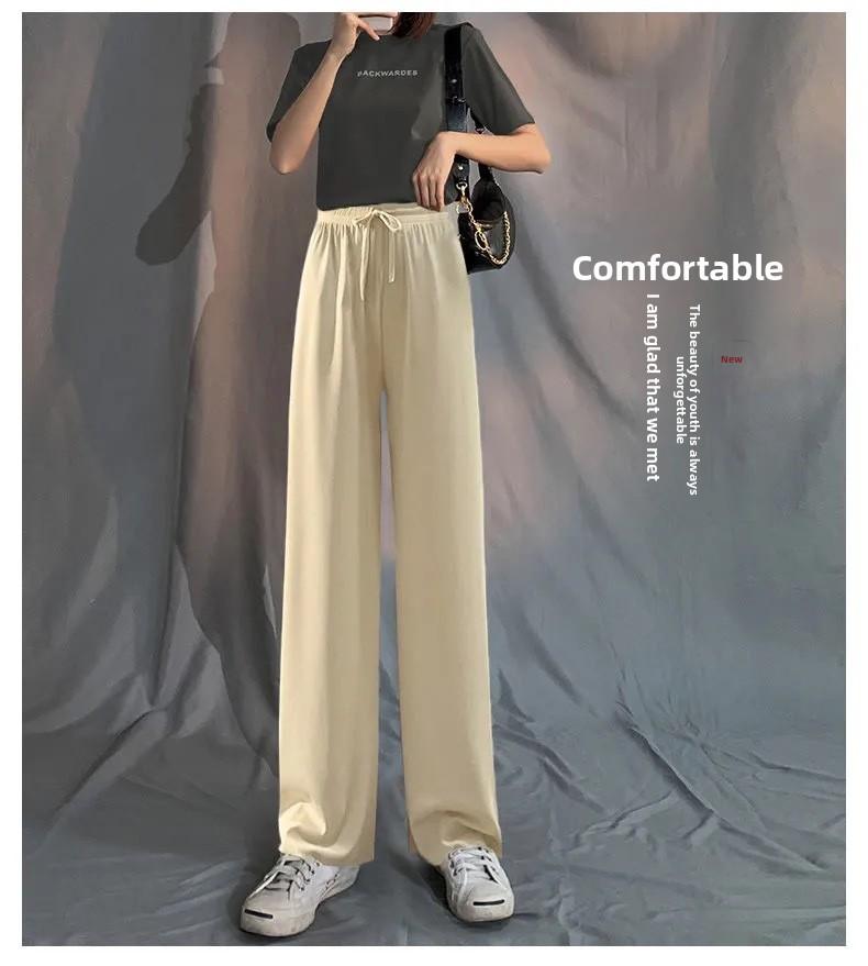 Women's Summer Ice Silk Wide Leg Pants High Waist Loose Fit Straight Leg Trousers Korean Style Breathable Casual Pants for Students 2026 New Arrival