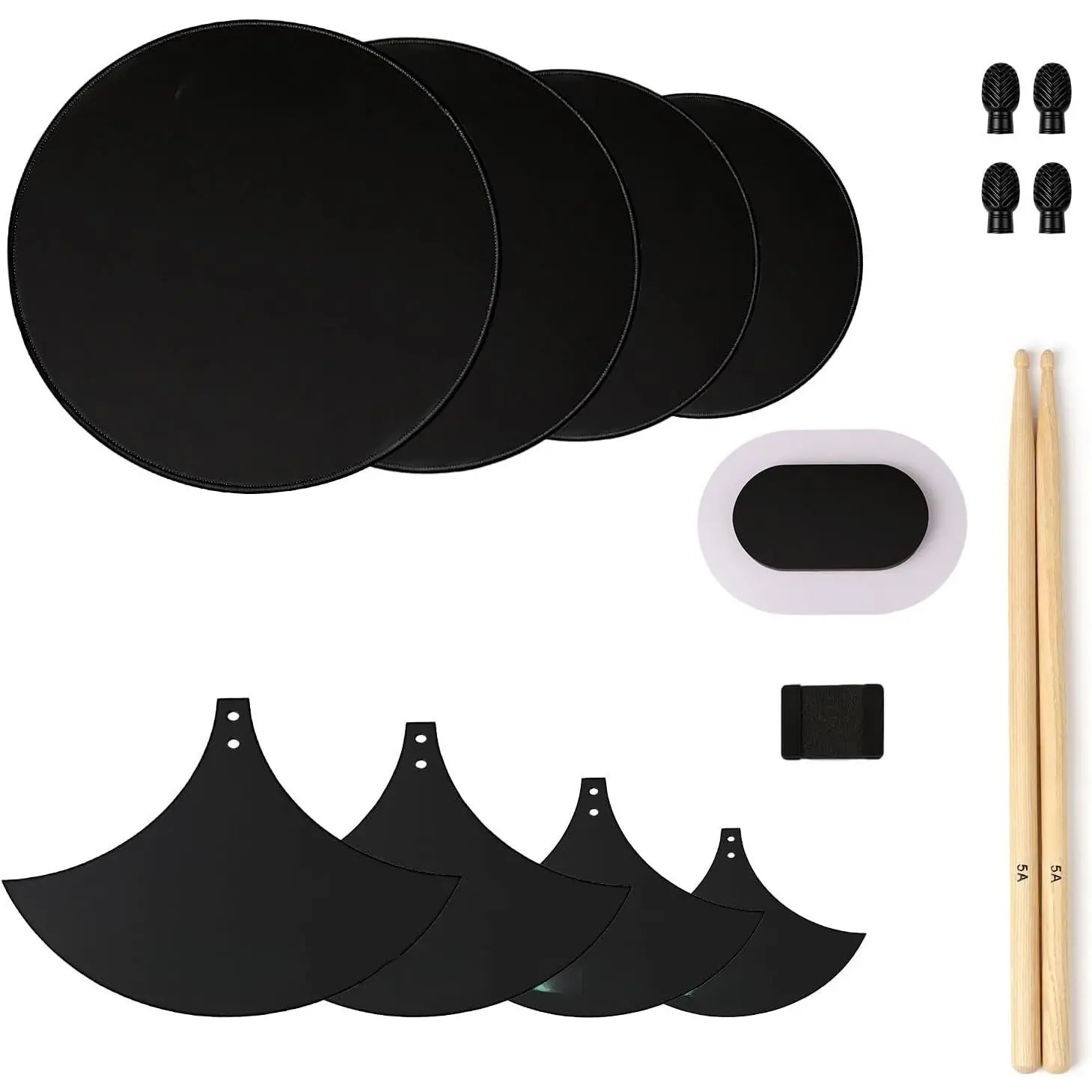 Synthetic Drum Mute Pads Set for Beginners’ Quiet Apartment Practice, 13-Piece Silencer Kit with Rebound Drumsticks, 2 Pairs of Drumstick Dampeners, Cymbal Mufflers, Bass & Snare Dampeners, Apartments