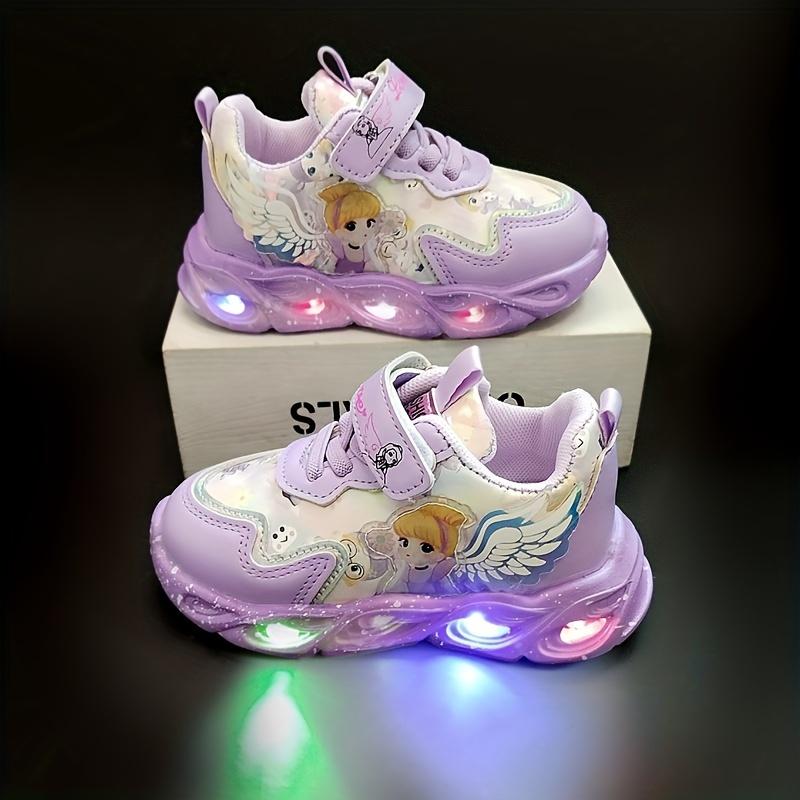 Girls' Light-Up Shoes Princess Strap Glow-in-the-Dark Sneakers for Kids Children's Sports Shoes with LED Lights and Fun Designs